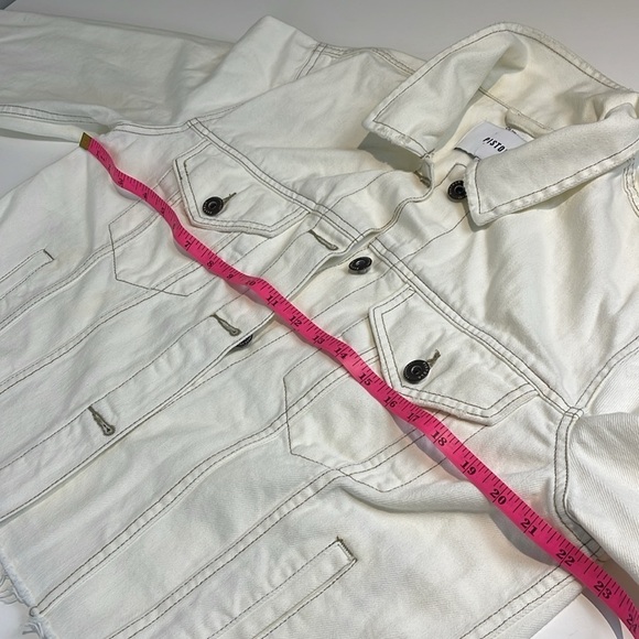 Pistola Naya Raw-Edge Cropped Denim Jacket Cream Size Large - Picture 5 of 8